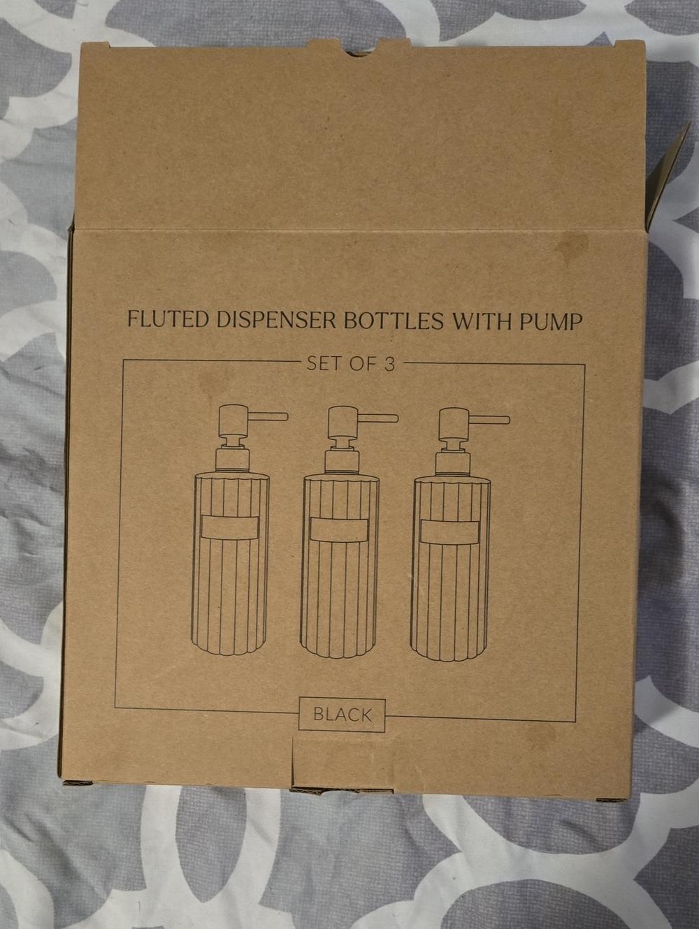 Fluted Dispenser Bottles with Pump - Set of 3 - Black